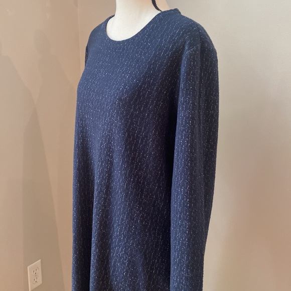 J Jill Pure Jill textured long sleeve boxy A line dress navy white Large  EUC - Picture 4 of 11